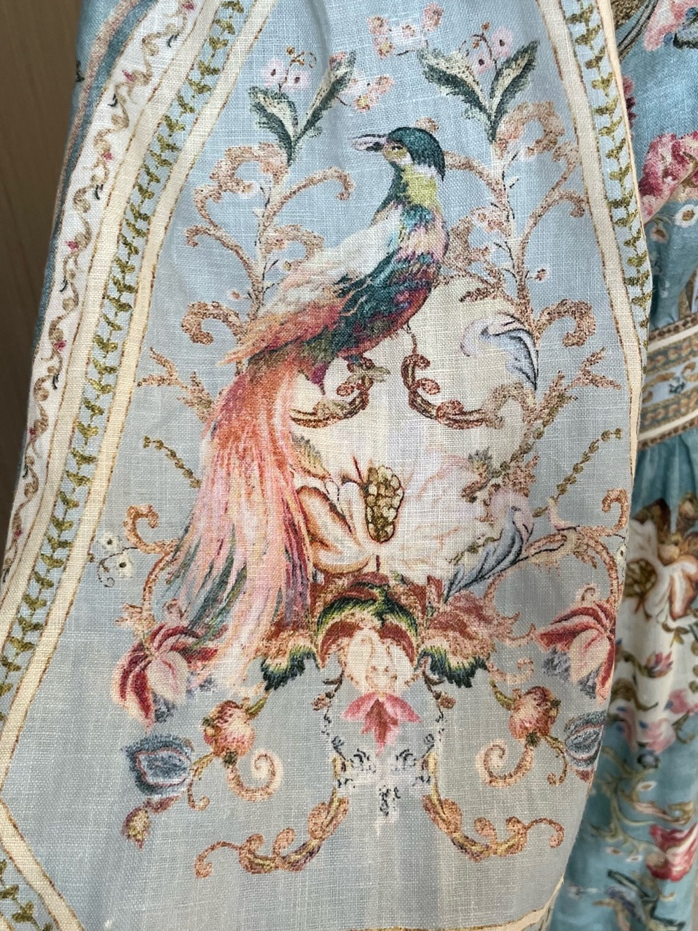Zimmermann Roselight Plunge Long Sleeve Linen & Silk Midi Dress Floral Paisley - Picture 7 of 13
